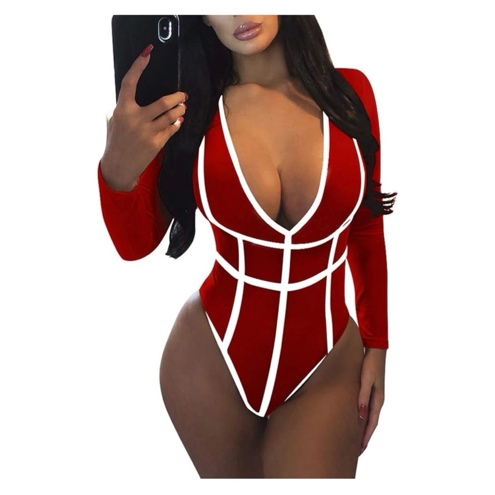 Deep v-neck long sleeve outline bodysuit